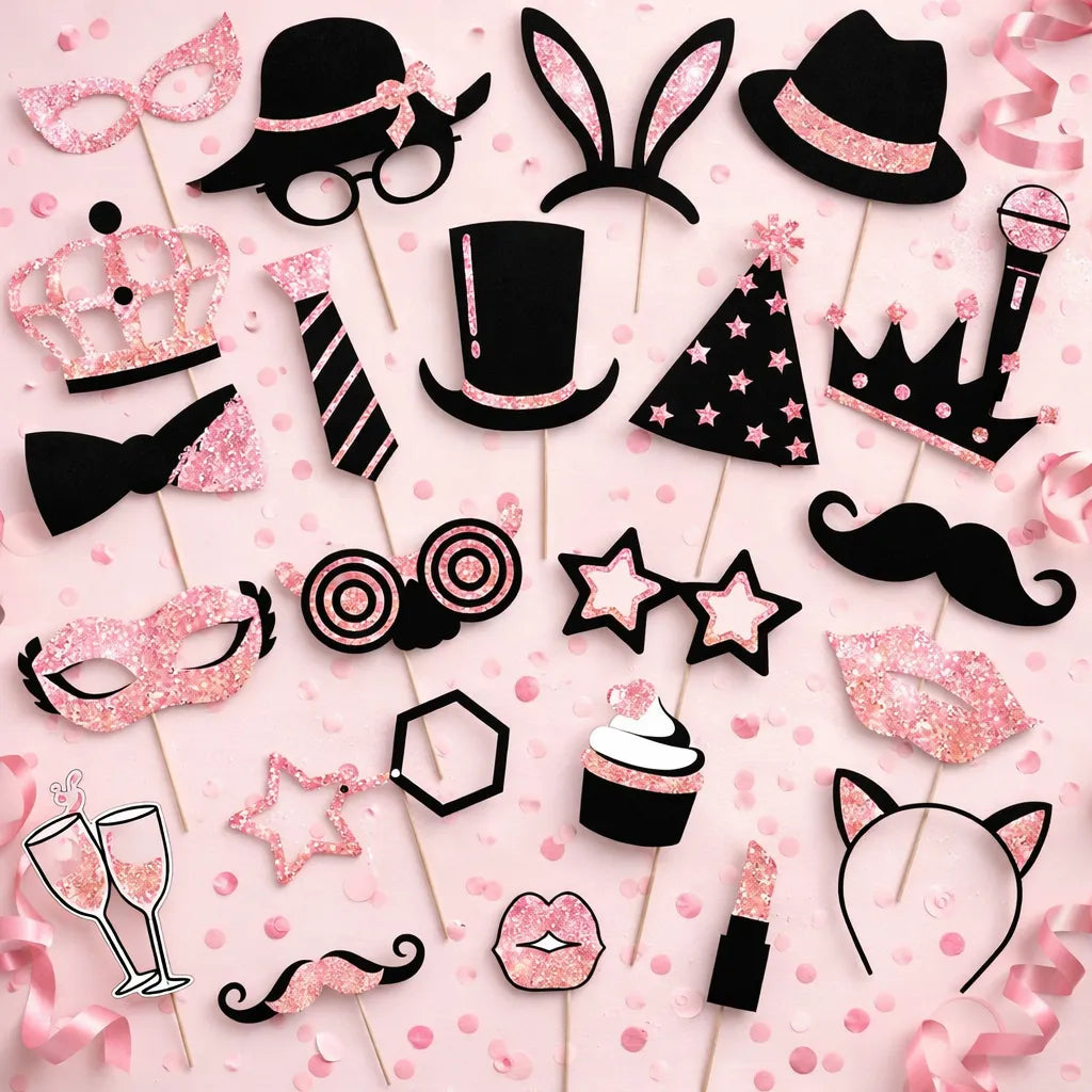 Accessoires Selfie Mariage Noir et Rose Gold