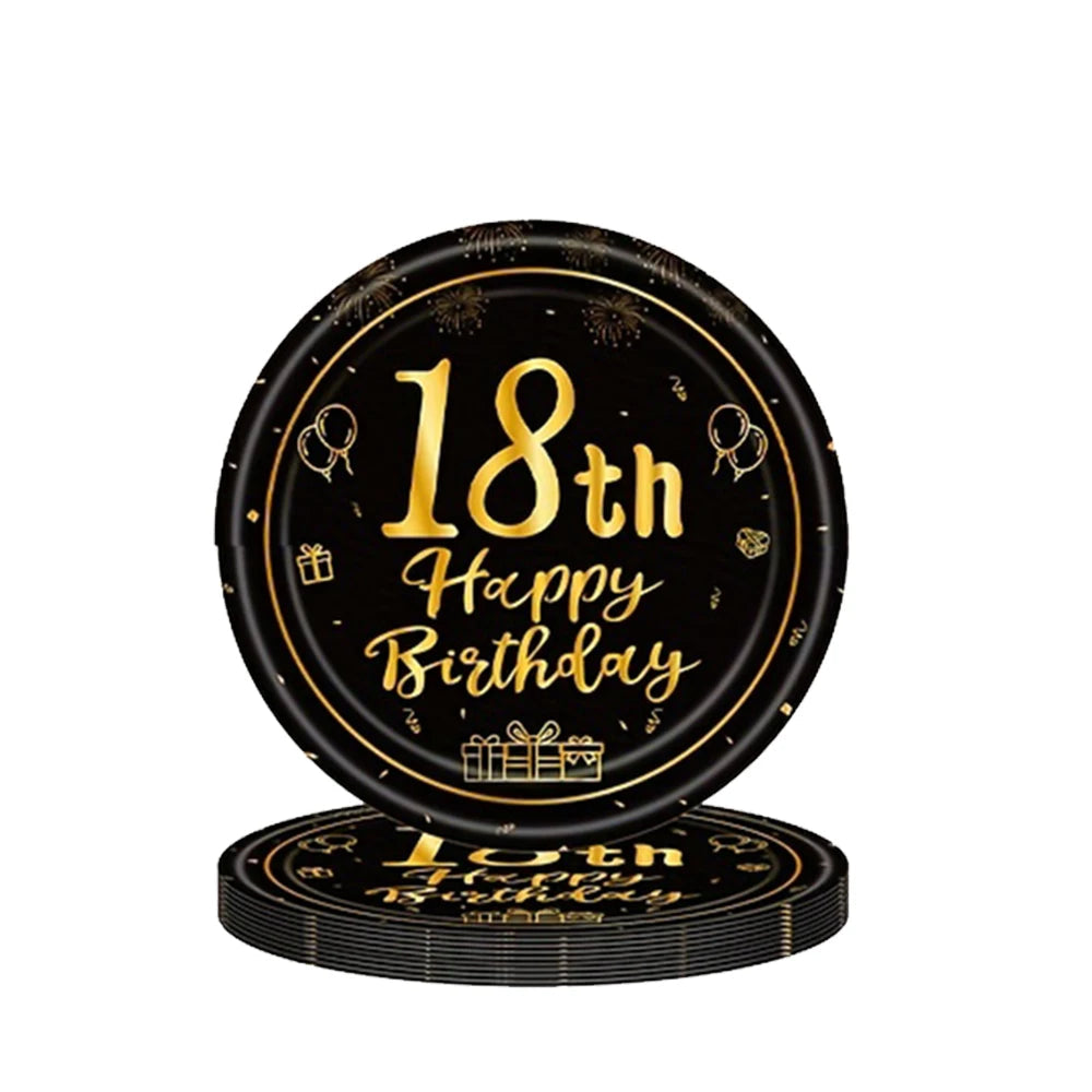 Assiette 18th Birthday Noir doré 