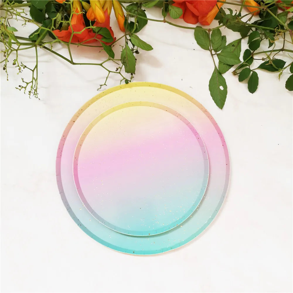 Assiette Anniversaire Ronde Arc-en-ciel Réutilisable 