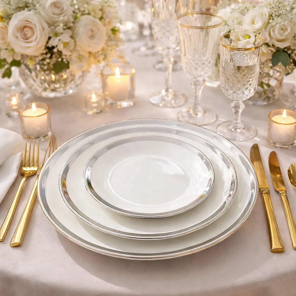 Assiette Céramique Blanc et Argenté