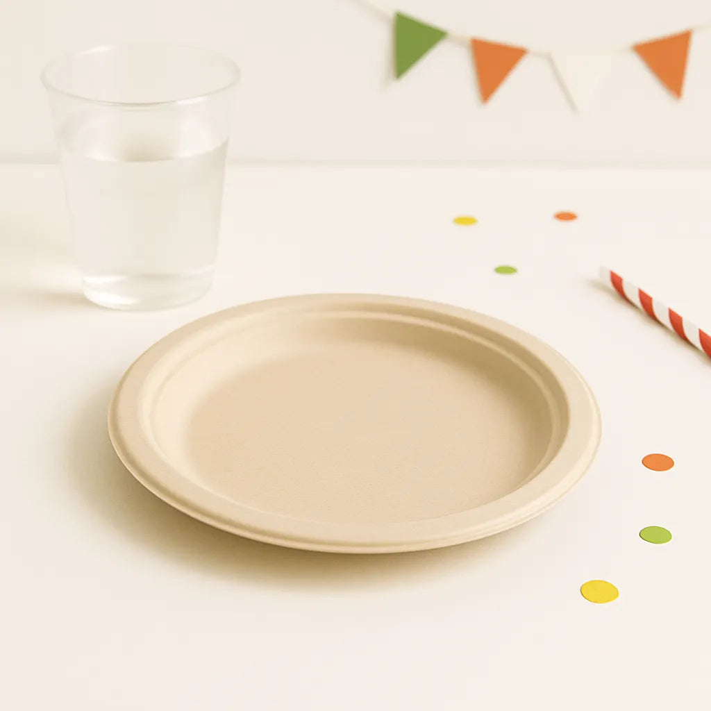 Assiette Jetable Beige en Papier Uni