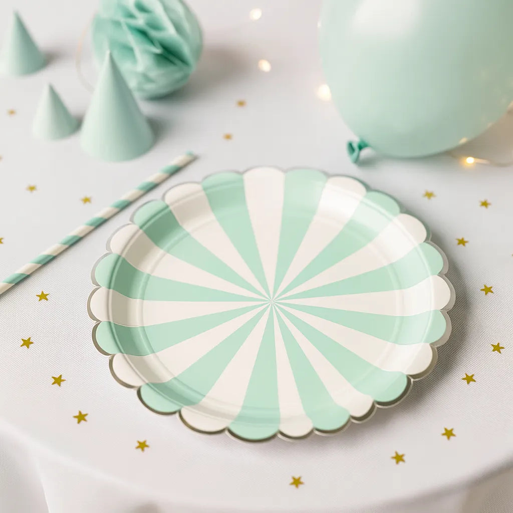 Assiette Jetable Bleue à Rayures