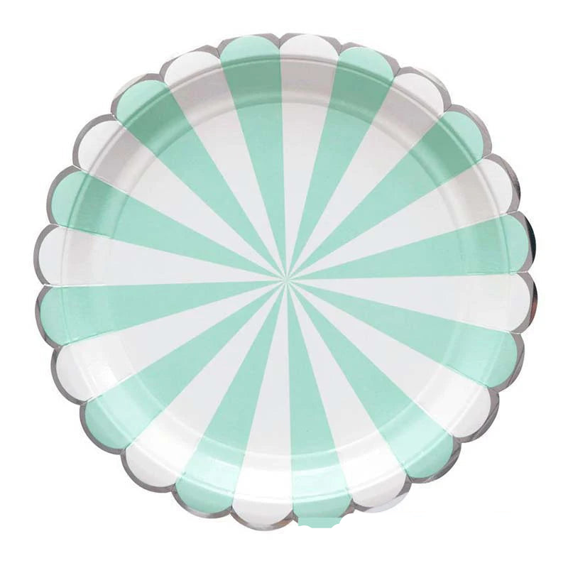 Assiette Jetable Bleue à Rayures Design