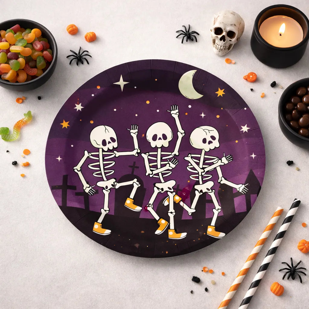 Assiette Jetable Halloween Squelettes