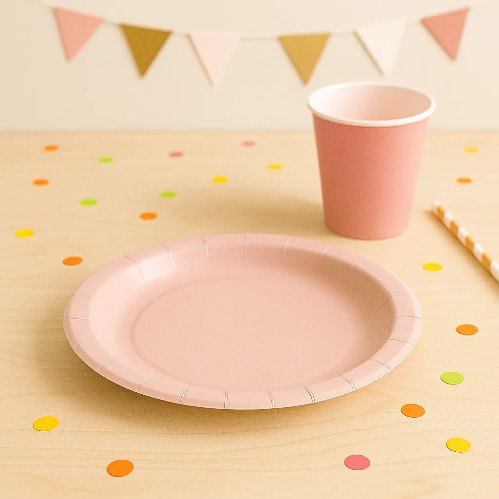 Assiette Jetable en Carton Rose Nude 1