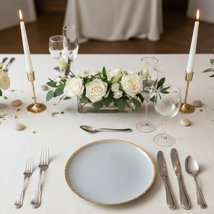Assiette Mariage Jetable Bleu Or