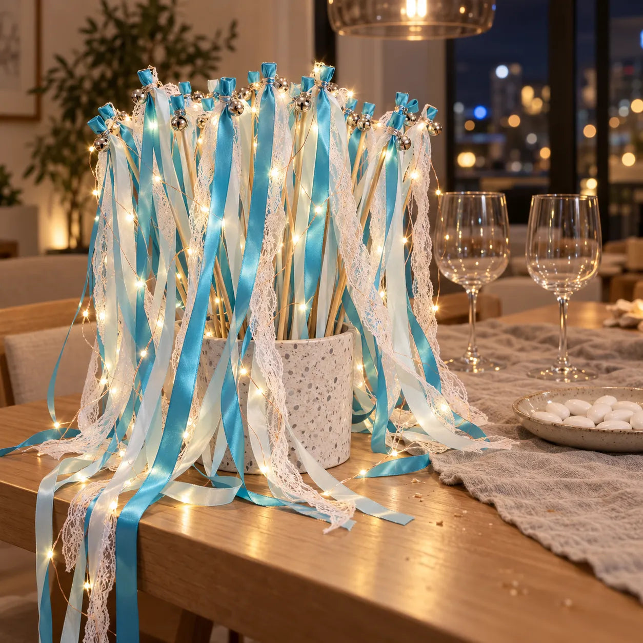 Baguette De Rubans Mariage Lumineux Bleu Brillant