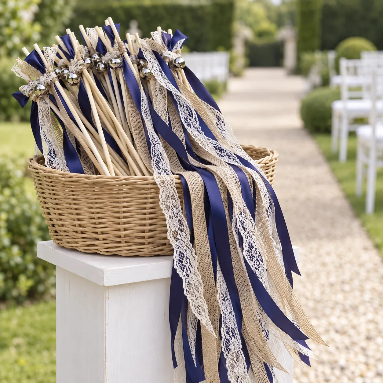 Baguette de Rubans Bleu Marine Boho Unique