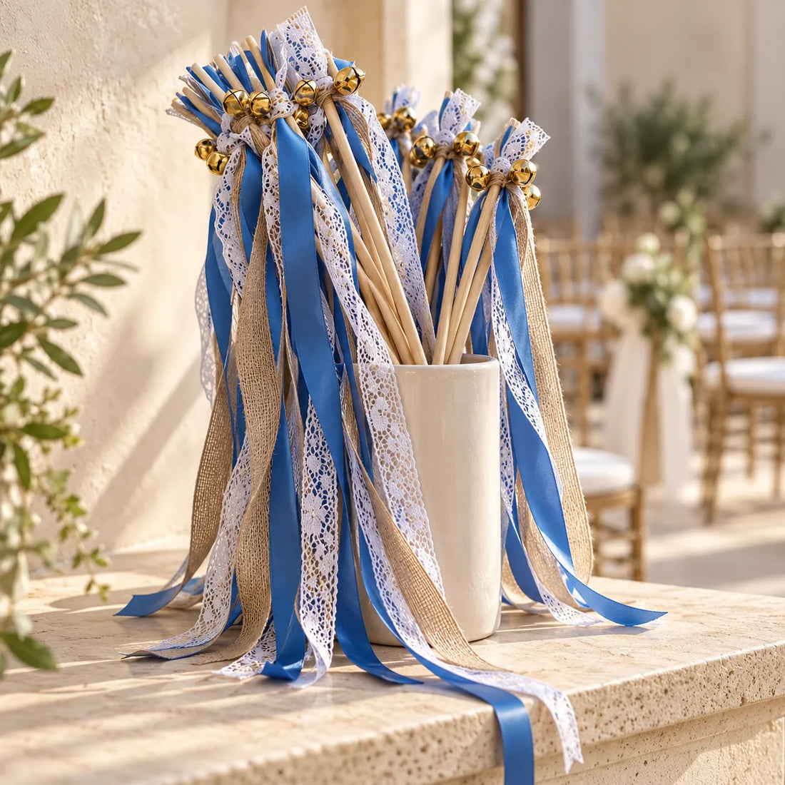 Baguette de Rubans Bleu et Dentelle Minimaliste