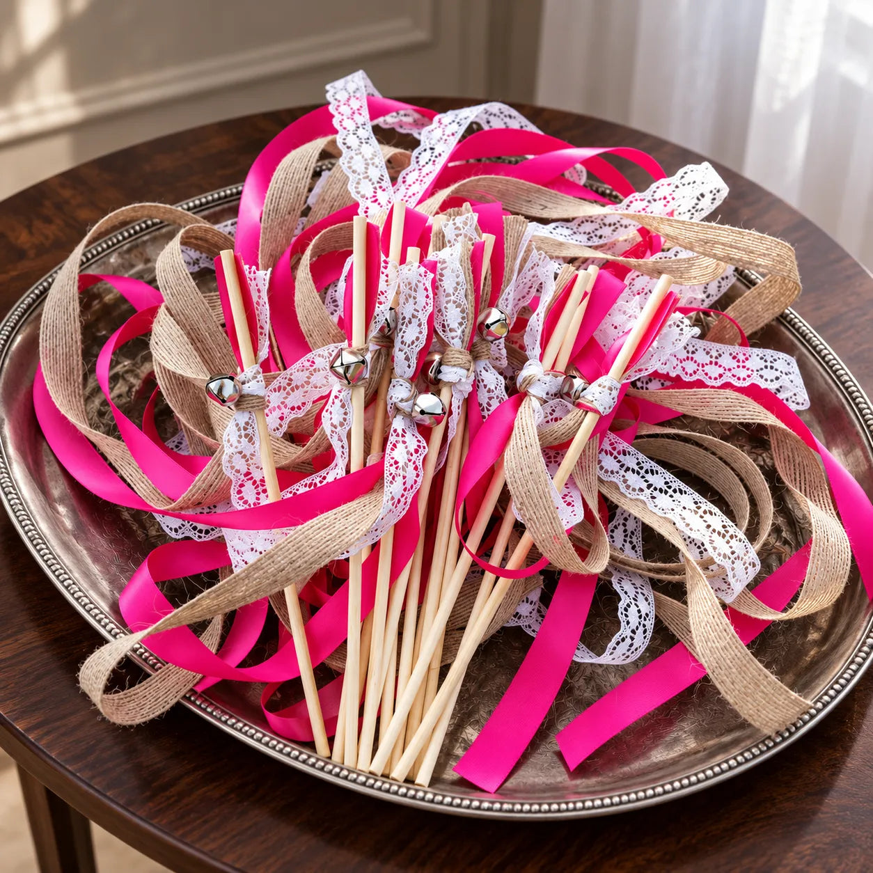 Baguette de Rubans Fuchsia et Dentelles Minimaliste