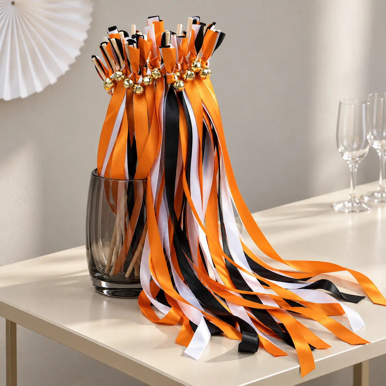 Baguette de Rubans Orange Noir et Blanc chic