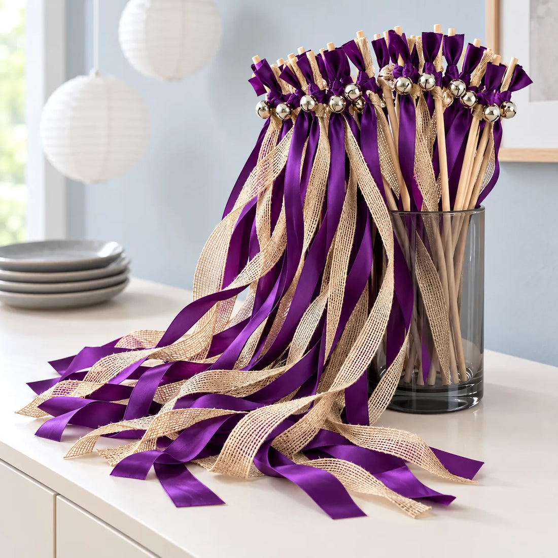 Baguette de Rubans Violet et Jute chic