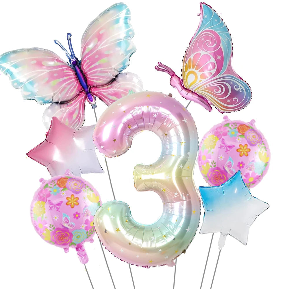 Ballon Chiffre Arc-en-ciel Papillon Design