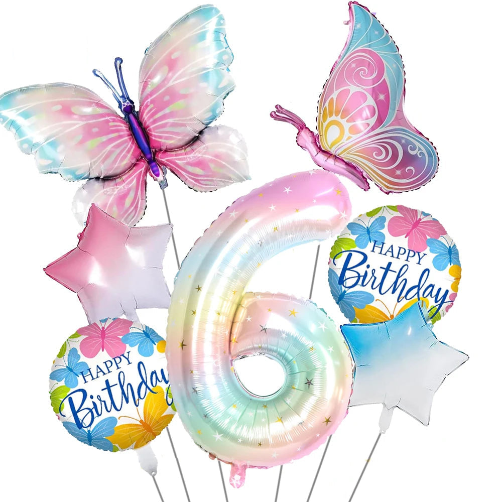 Ballon Chiffre Arc-en-ciel Papillon Fleurs