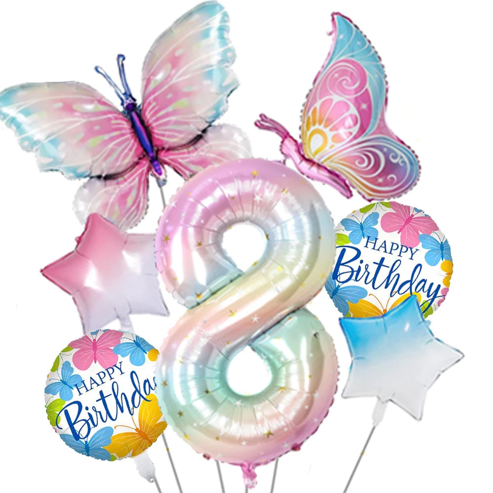 Ballon Chiffre Arc-en-ciel Papillon Grand
