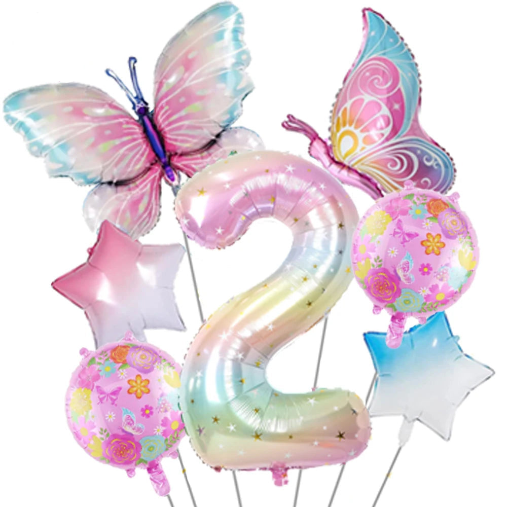 Ballon Chiffre Arc-en-ciel Papillon Mignon
