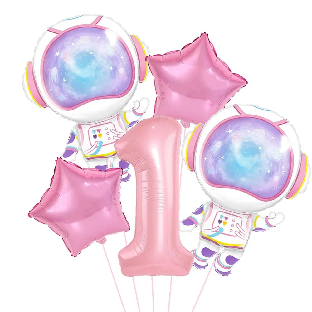 Ballon Chiffre Astronaute Rose Design