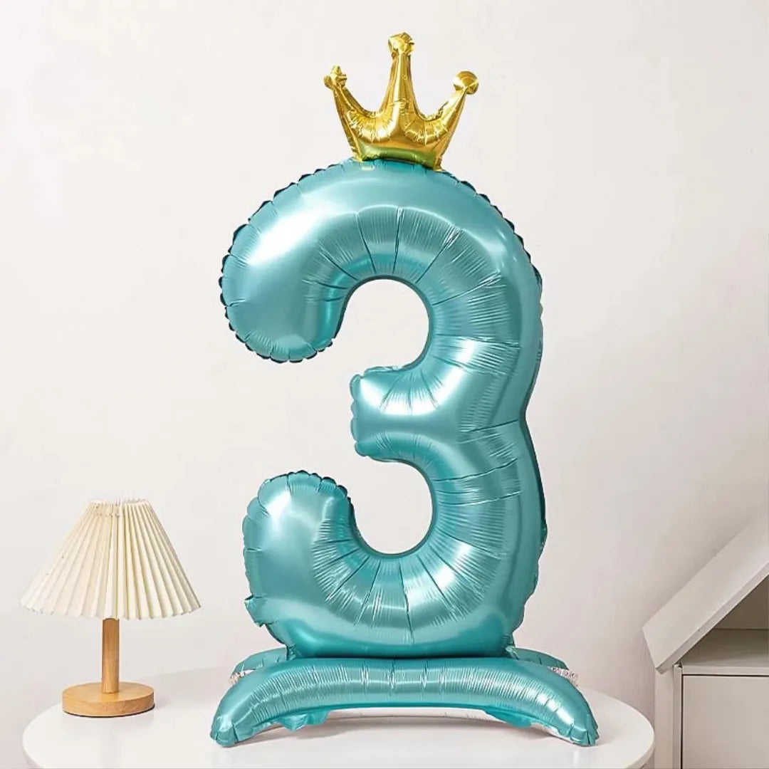 Ballon Chiffre XXL Bleu à Couronne 3