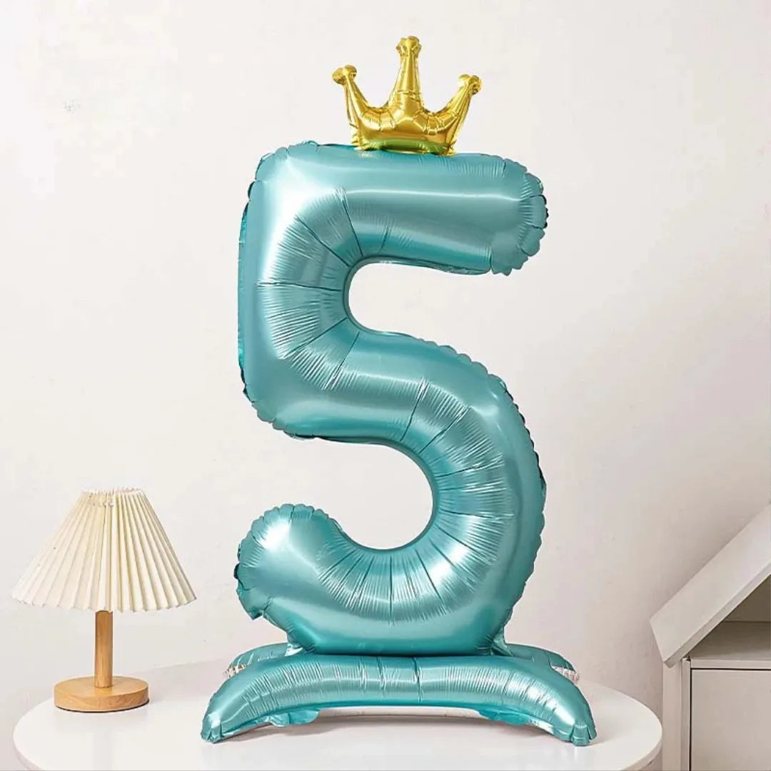 Ballon Chiffre XXL Bleu à Couronne 5