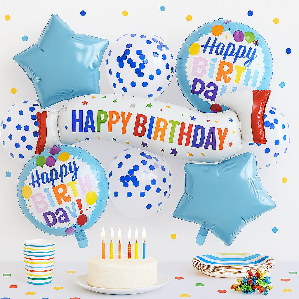 Ballons Gonflables Happy Birthday Bleus