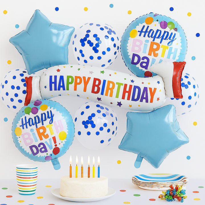 Ballons Gonflables Happy Birthday Bleus