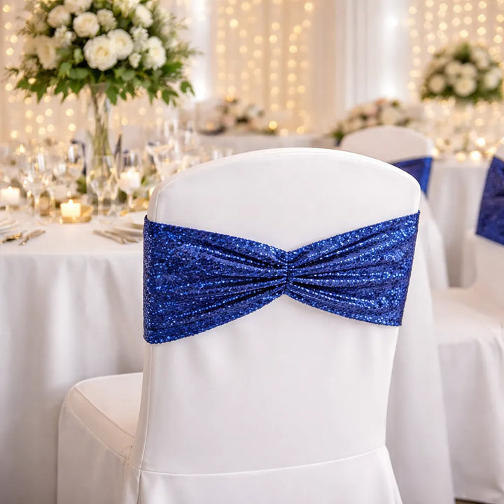 Bandeau de Chaise Chic Bleu à Sequins