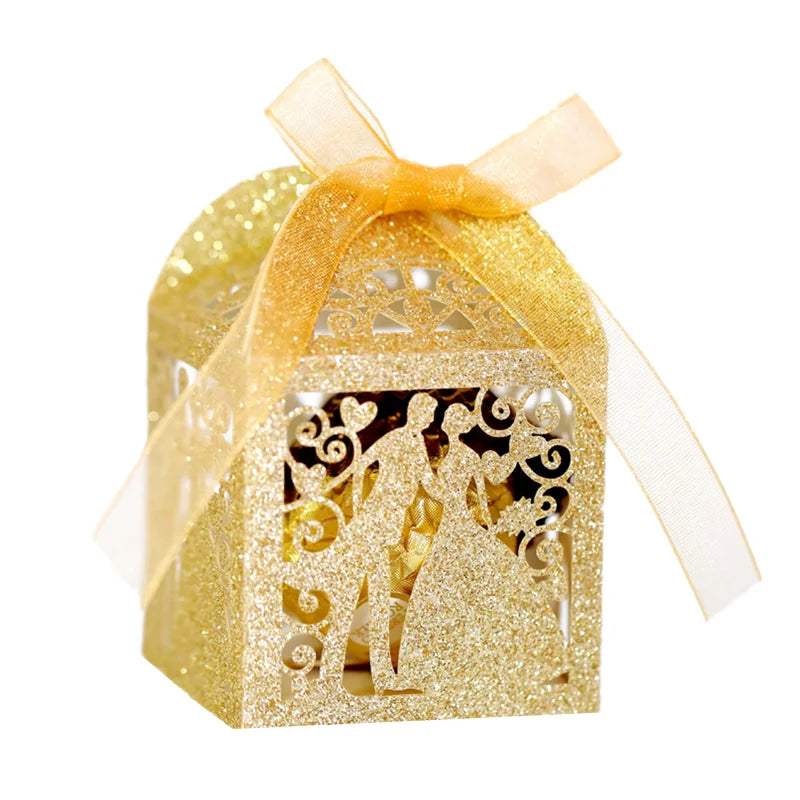 Boîte à Dragées Mariage Dorée Pailletée Chic