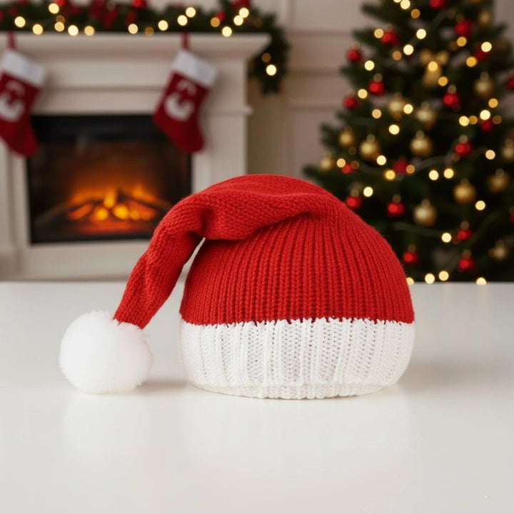 Bonnet de Noël Rouge Tricoté Classique