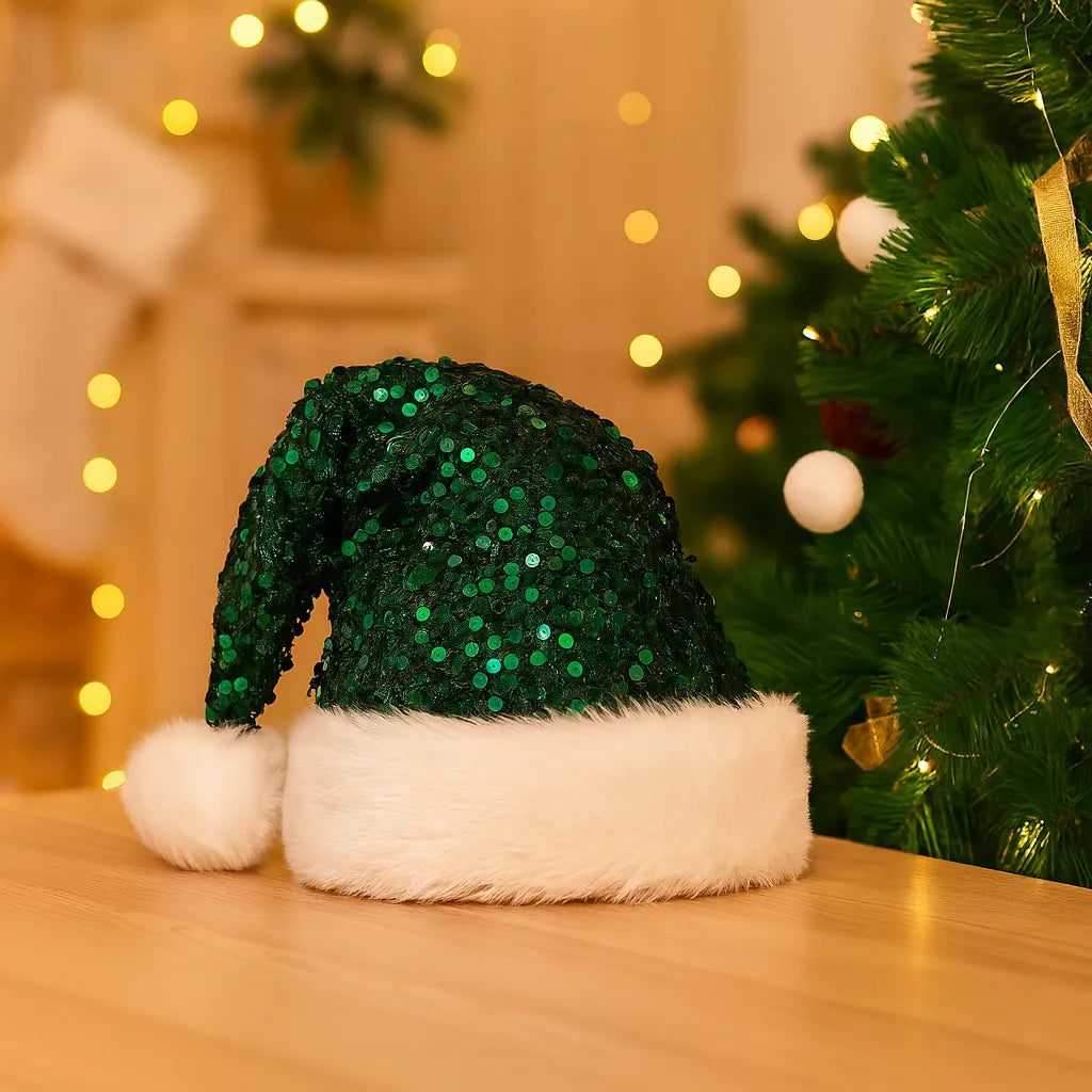 Bonnet de Noël Vert à Strass