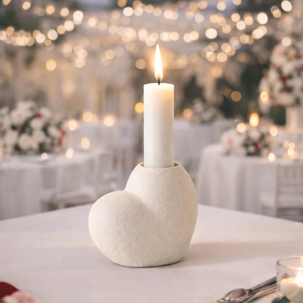 Bougeoir Cœur Blanc Mariage raffiné