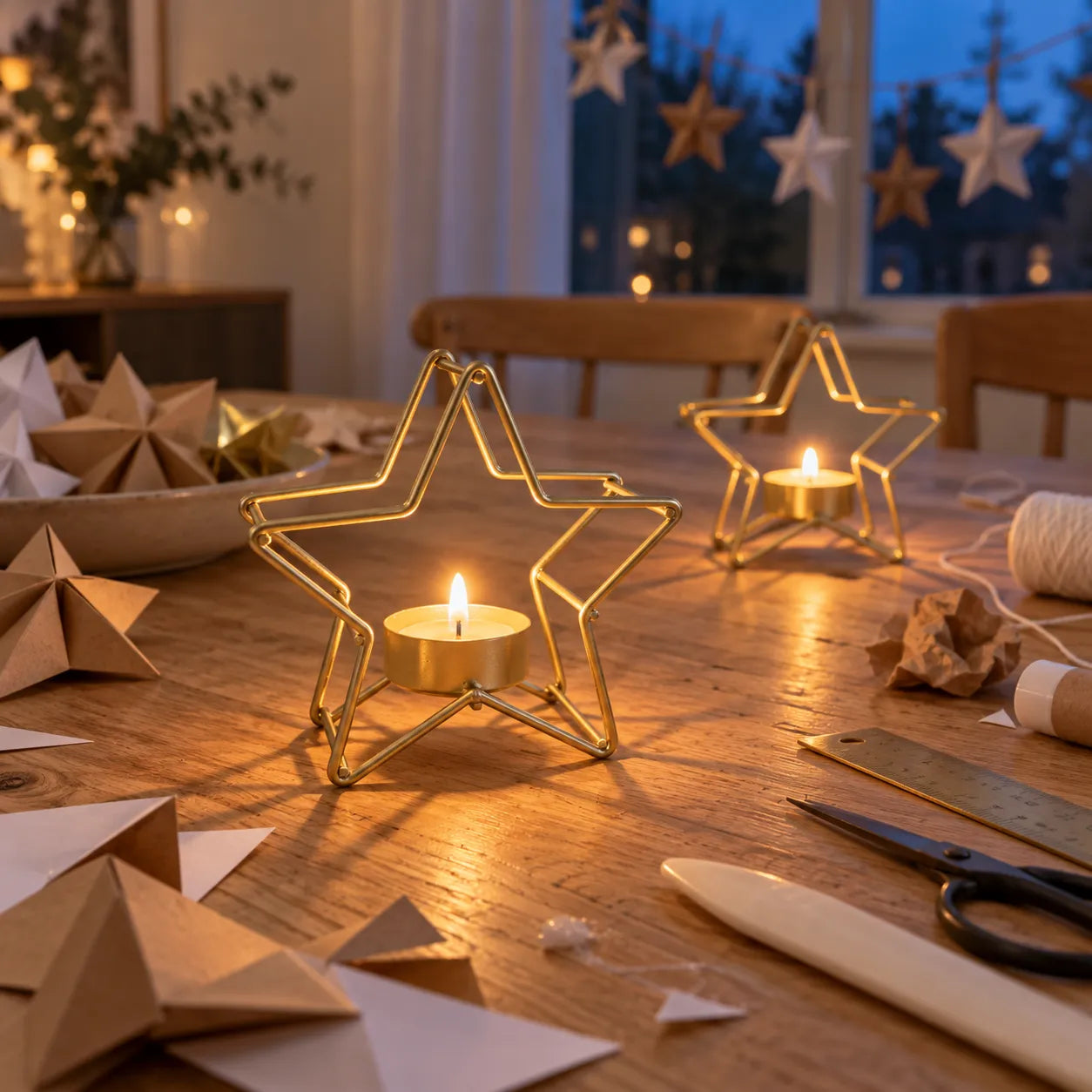 Bougeoir Table Noël Etoile Doré Elégant