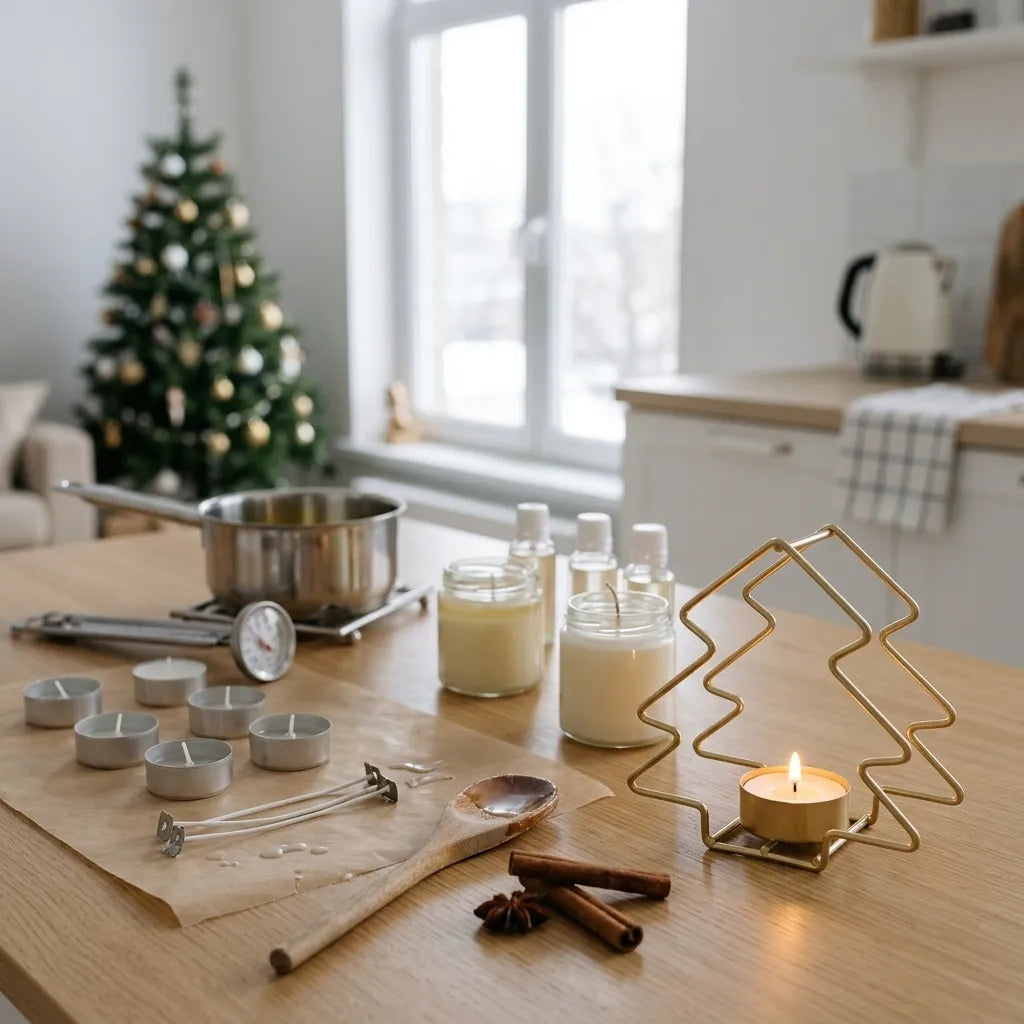 Bougeoir Table Noël Sapin Doré Elégant