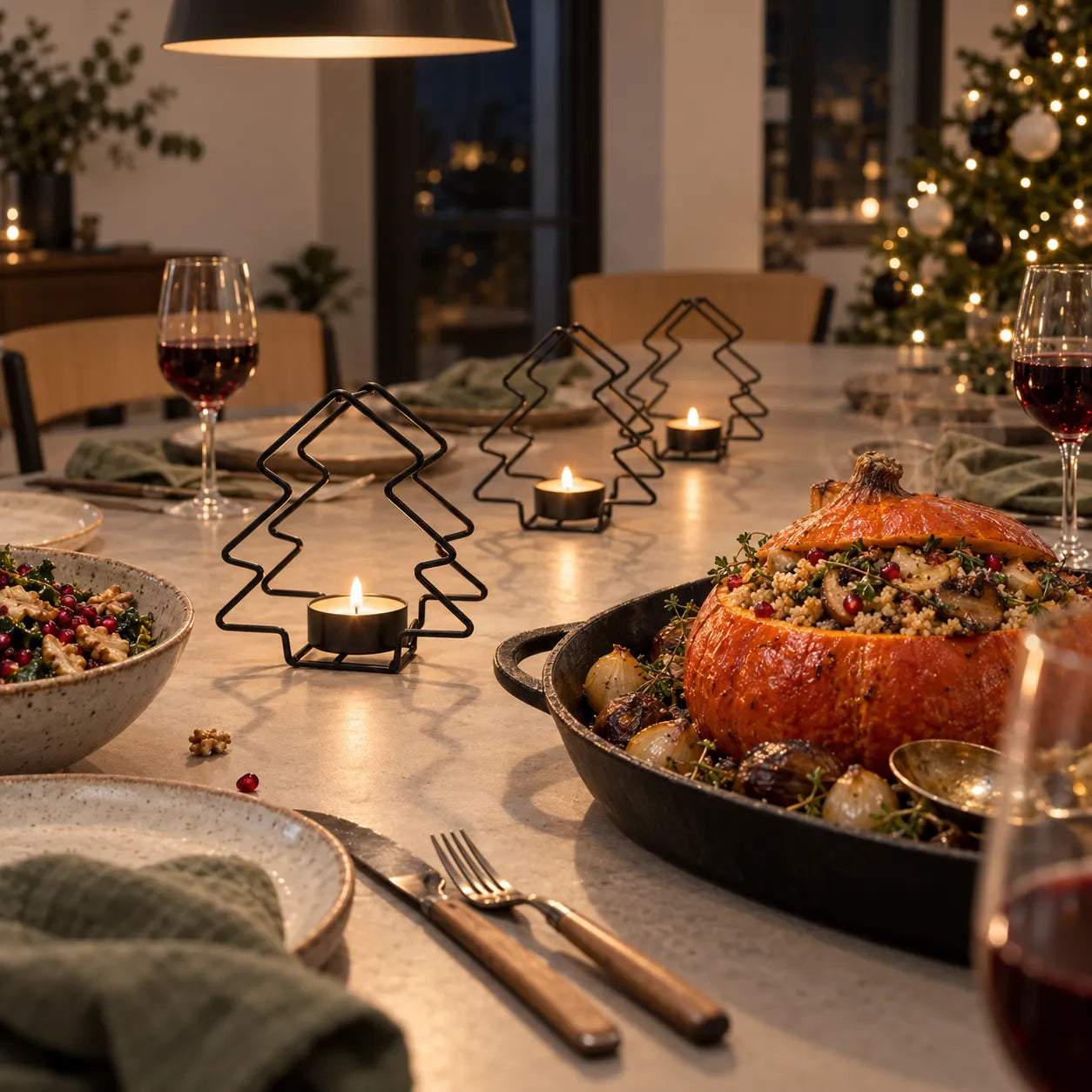 Bougeoir Table Noël Sapin Noir Neutre