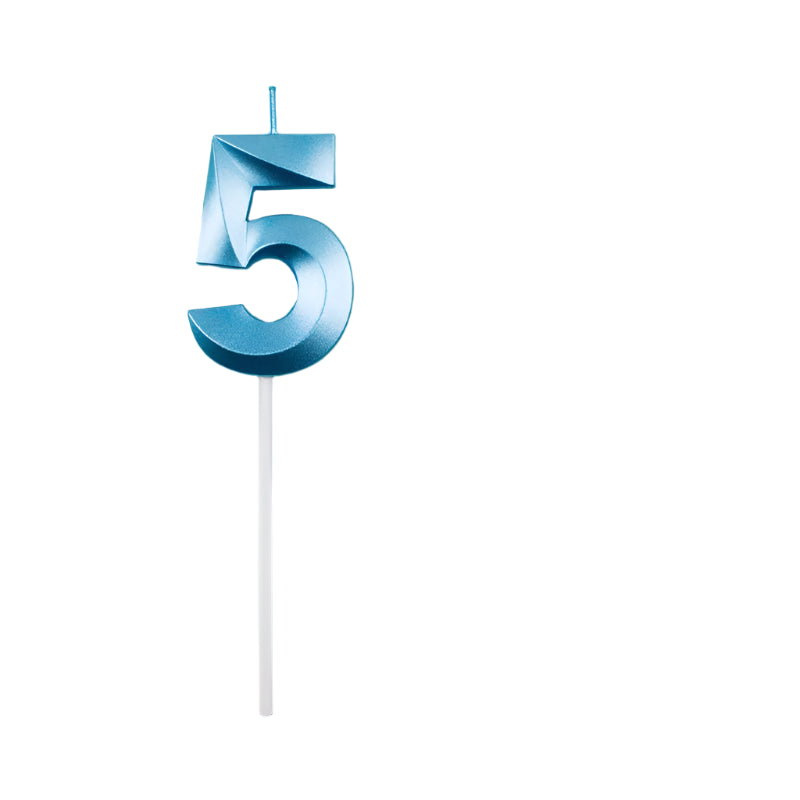 Bougie Anniversaire 3D Bleue Chiffre 5