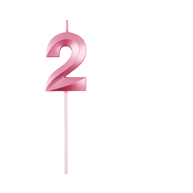 Bougie Anniversaire 3D Rose Chiffre 2