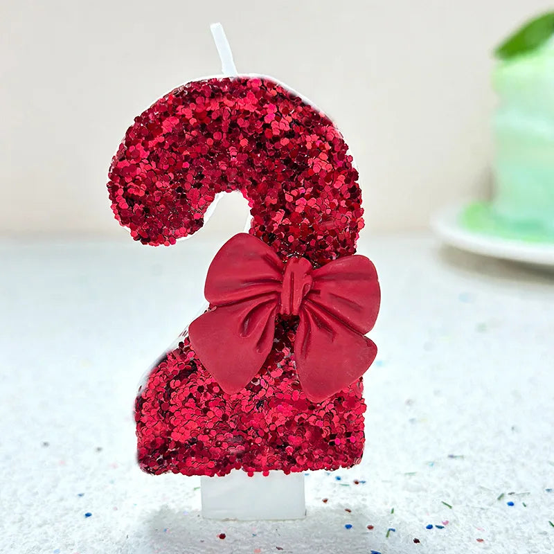 Bougie Anniversaire Chiffre 2 Rouge Vin Motif Nœud 