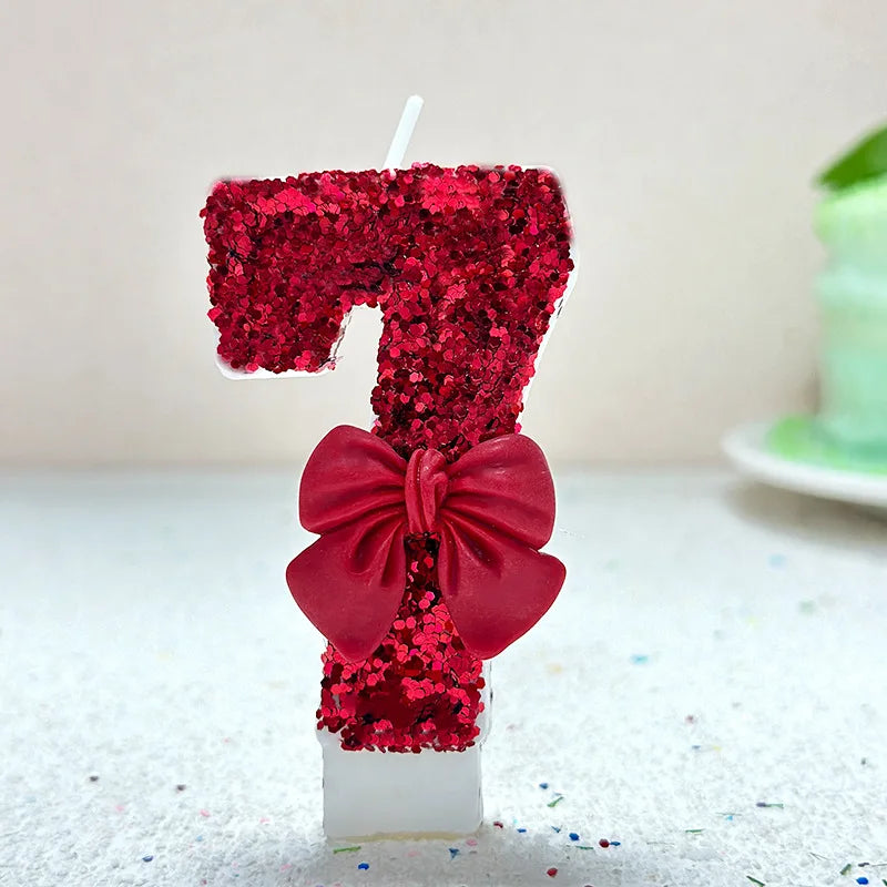 Bougie Anniversaire Chiffre 7 Rouge Vin Motif Nœud 