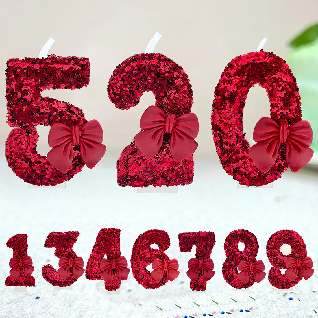 Bougie Anniversaire Chiffre Rouge Vin Motif Nœud Légère   