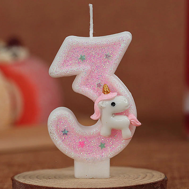 Bougie Anniversaire Licorne Rose Chiffre 3