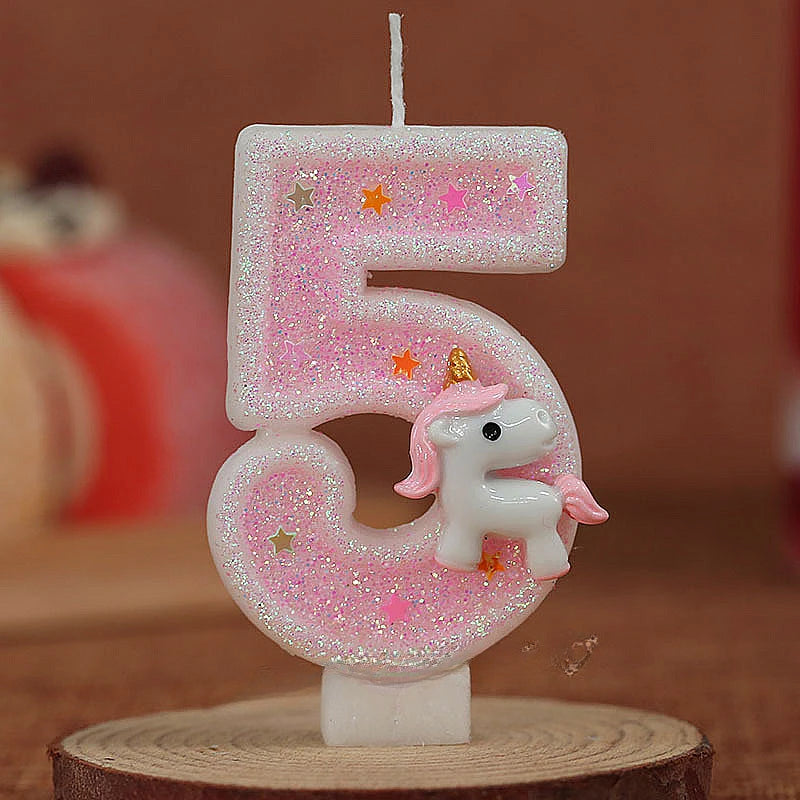 Bougie Anniversaire Licorne Rose Chiffre 5
