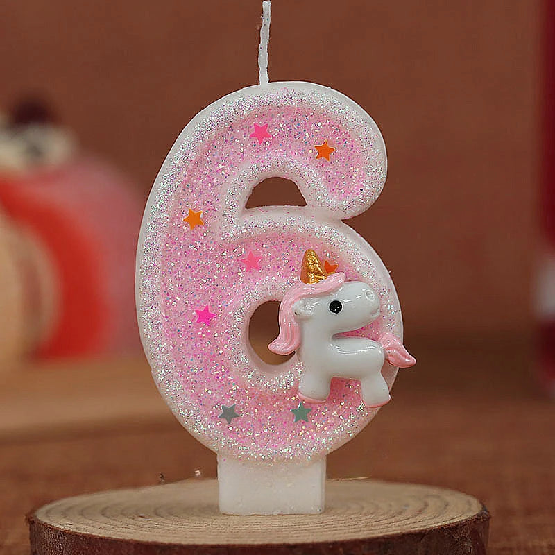 Bougie Anniversaire Licorne Rose Chiffre 6