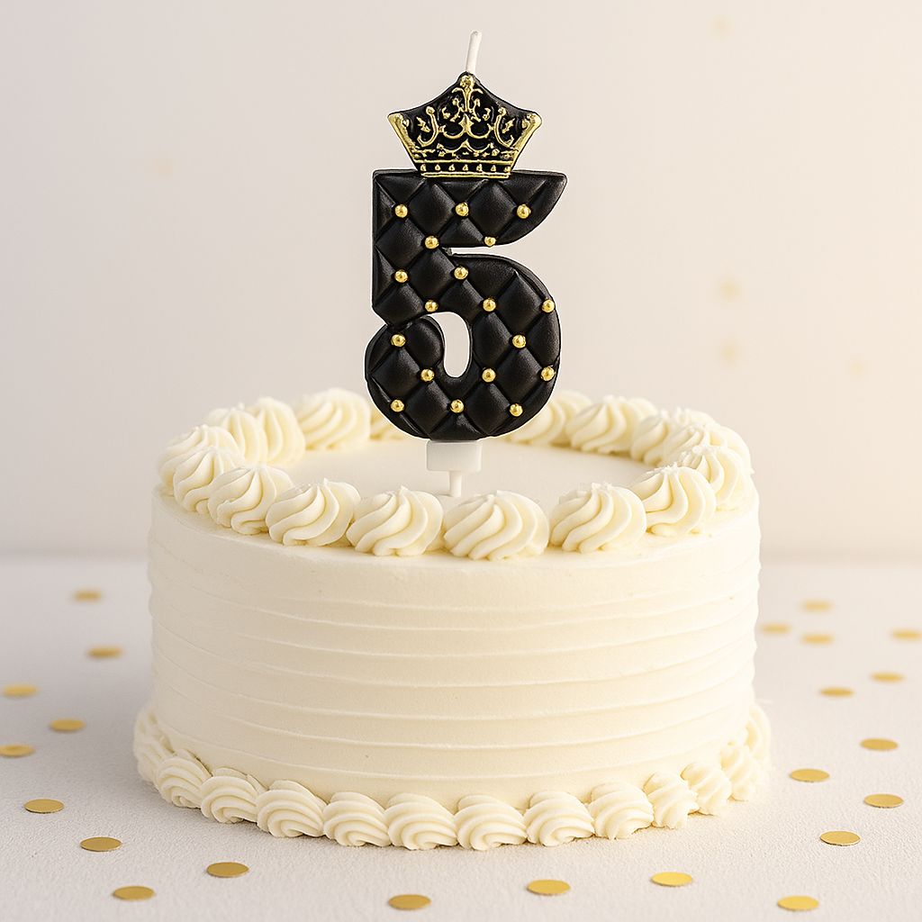 Bougie Anniversaire Noire Elégante à Couronne