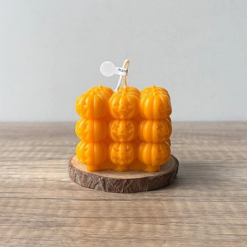 Bougie Cube de Citrouilles Orange Halloween