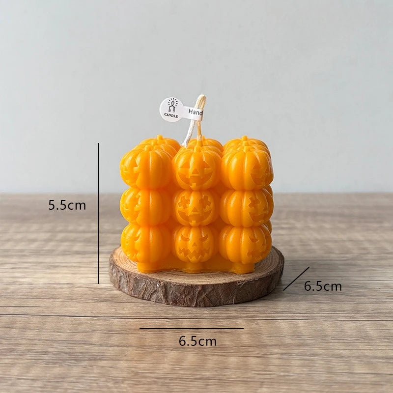 Bougie Cube de Citrouilles Orange Halloween