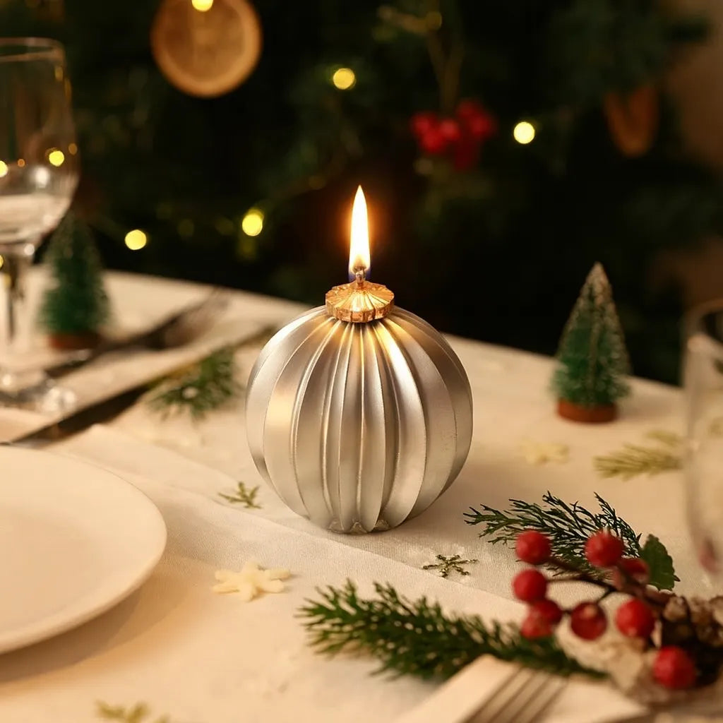 Bougie Décorative Boule de Noël Argentée