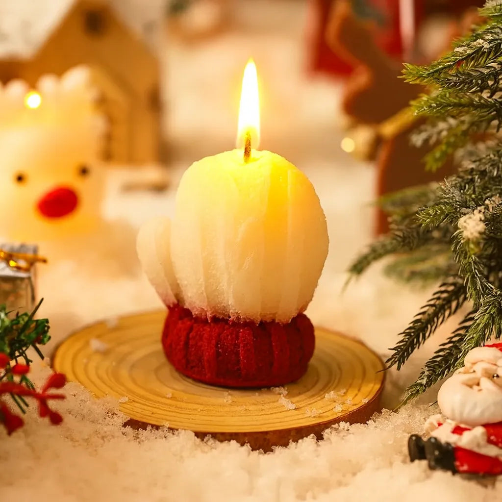 Bougie Décorative Gant de Noël Rouge et Blanc