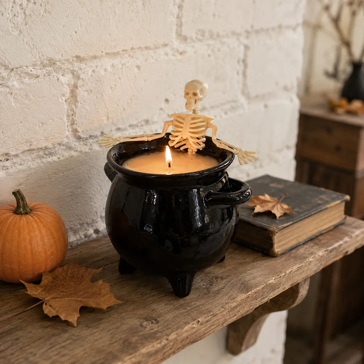 Bougie Halloween Chaudron Squelette