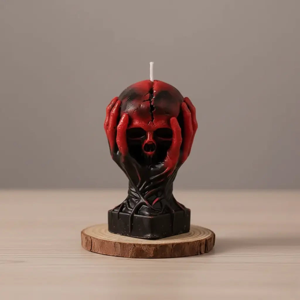 Bougie Halloween Crâne Rouge et Noir