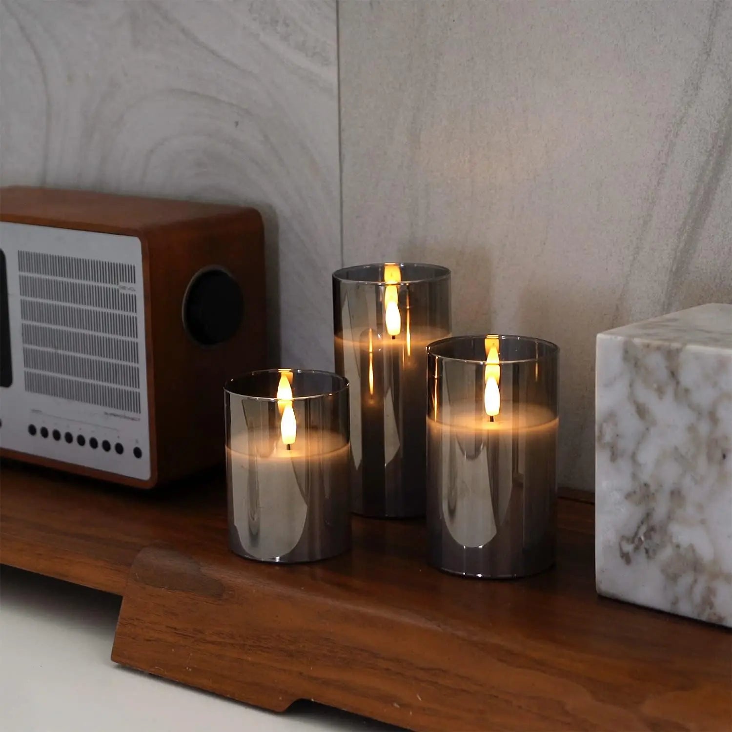 Bougies LED Sans Flamme Verre Gris Design