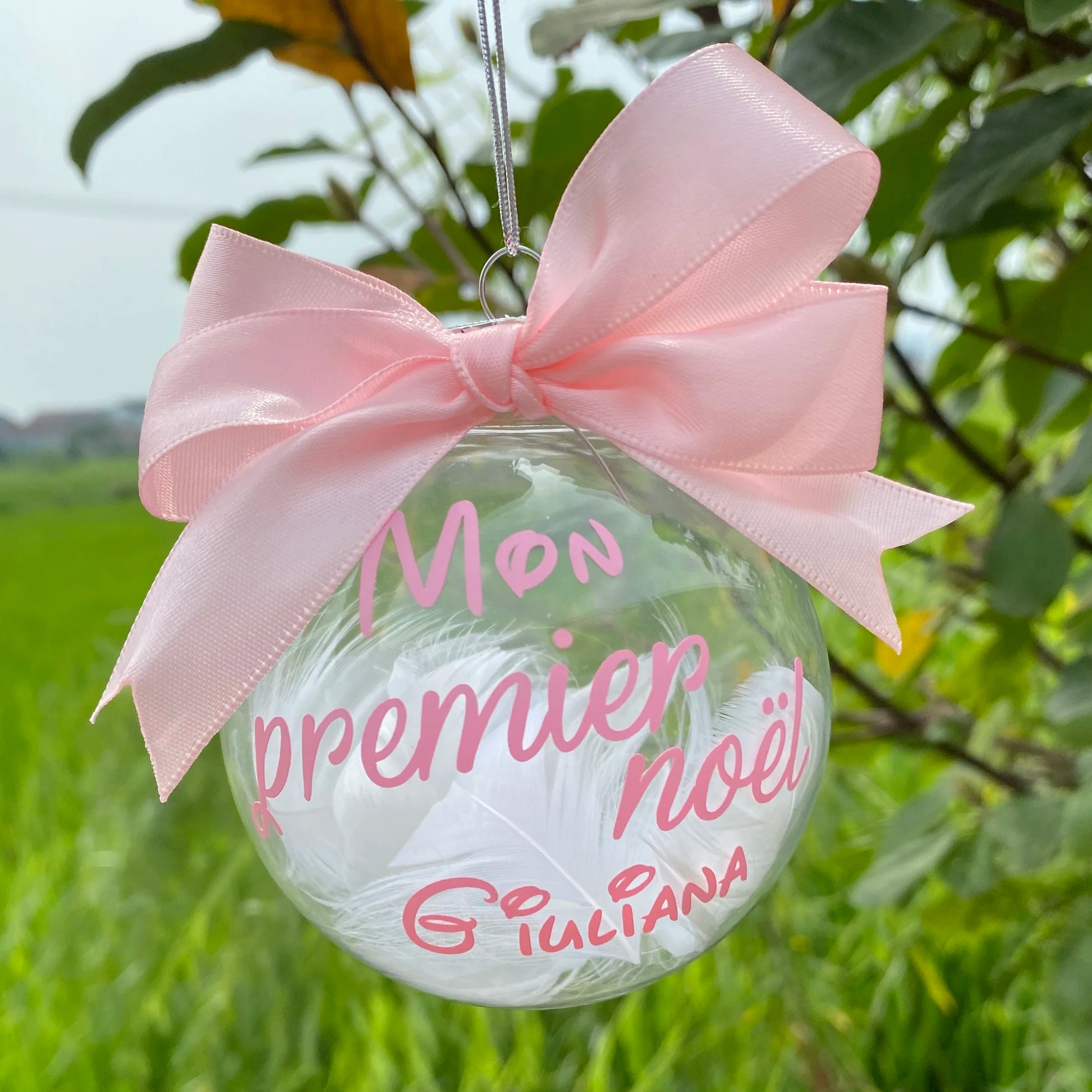 Boule Premier Noël Personnalisée Rose